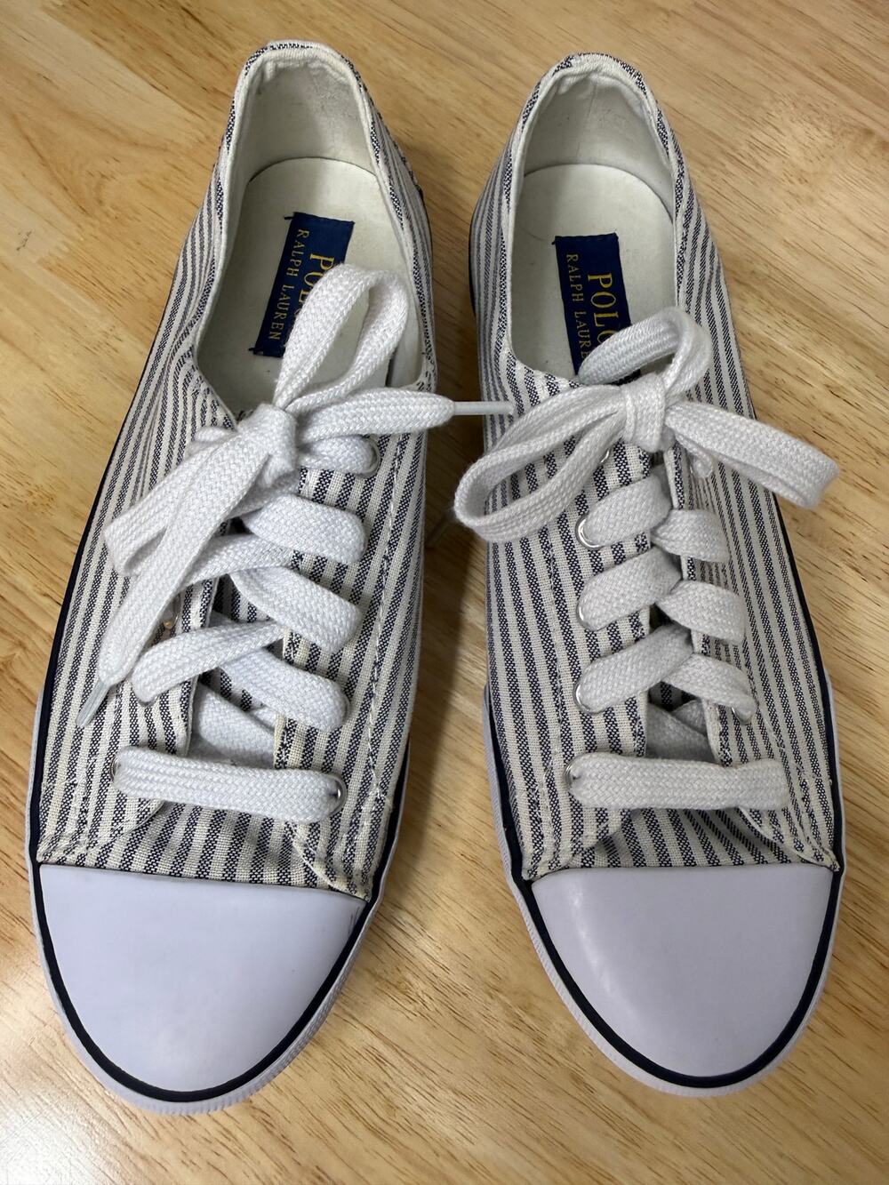 Polo Ralph Lauren Parnell Women’s 8.5 Blue White Striped Canvas Sneakers